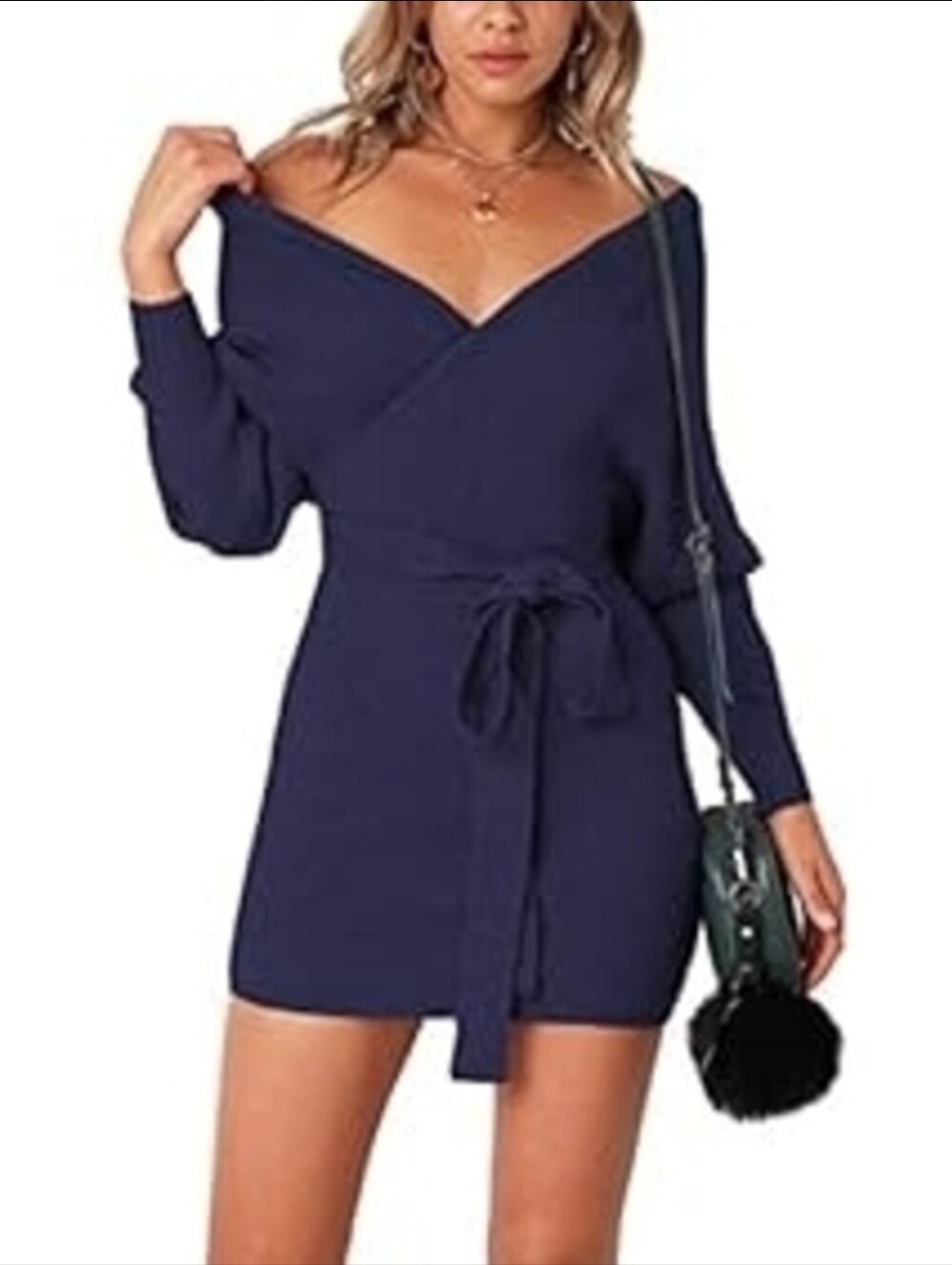 V-neck Cocktail Sweater Dress